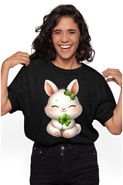 StoryGift Romania Tricou Femei cu o iepuroaica vesela, noroc, trifoi cu patru...