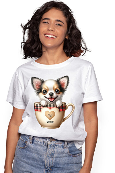StoryGift Romania Tricou Femei cu un catel care sta intr-o ceasca, ilustratie...
