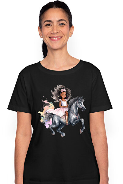 StoryGift Romania Tricou Femei cu o fetita care calareste un cal gri, ilustra...