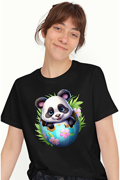 StoryGift Romania Tricou Femei cu un ursulet Panda care iese dintr-un ou spar...