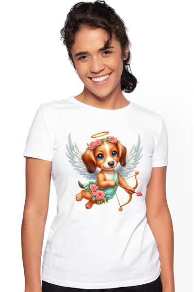 StoryGift Romania Tricou Femei cu un catel vesel cu ochi verzi care trage cu ...