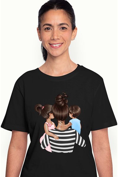 StoryGift Romania Tricou Femei cu mama care isi tine in brate cei 2 copii, fetita, iubire materna, BLK_XS