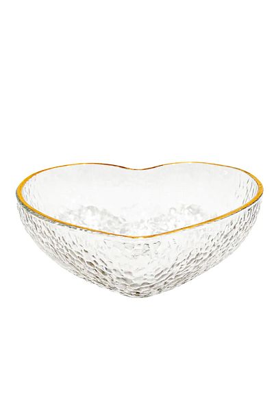 PUFO Bol elegant auriu în formă de inimă pentru servirea alunelor, fisticului, bomboanelor, fructelor, gustărilor, 18 cm