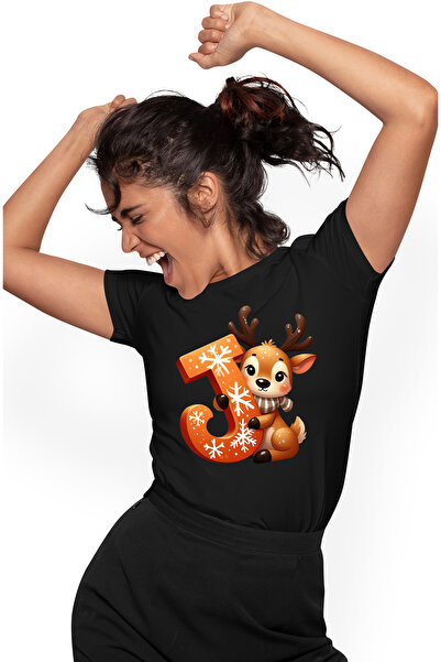 StoryGift Romania Tricou Femei cu un ren care tine litera "J", ilustratie, fe...