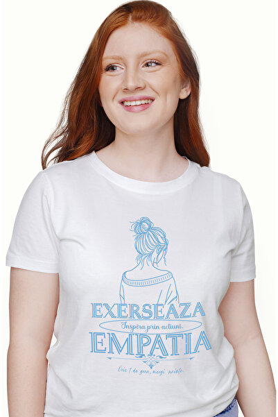 StoryGift Romania Tricou Femei Exerseaza Empatia - Inspira prin Actiuni, cu imprimeu pe Fata, 100 WHT_S