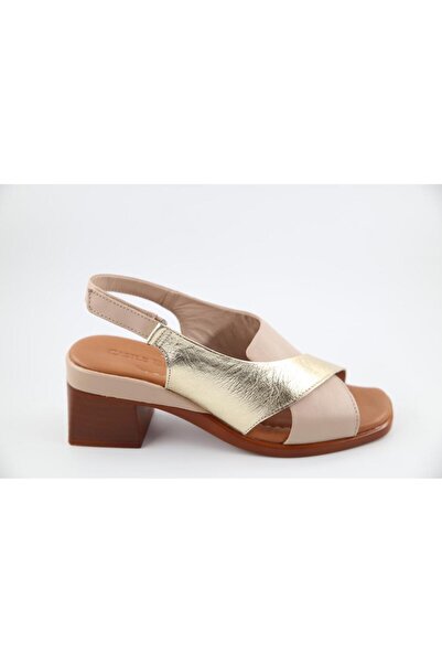 Castle Black 45208-1 Genuine Leather Orthopedic Beige Women's Heeled Shoes