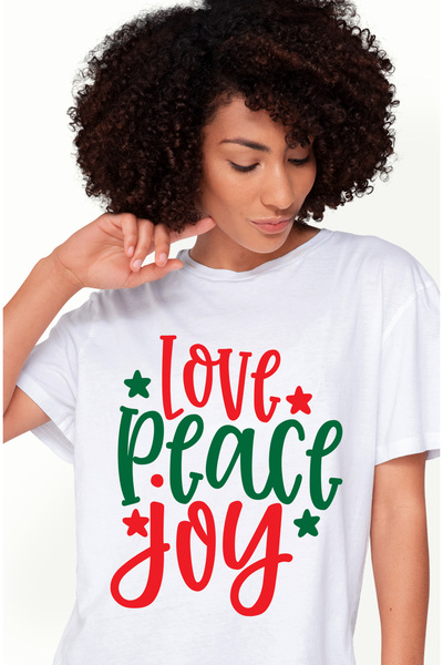 StoryGift Romania Tricou Femei Cu Mesajul Motivational Love Peace Joy, Craciu...