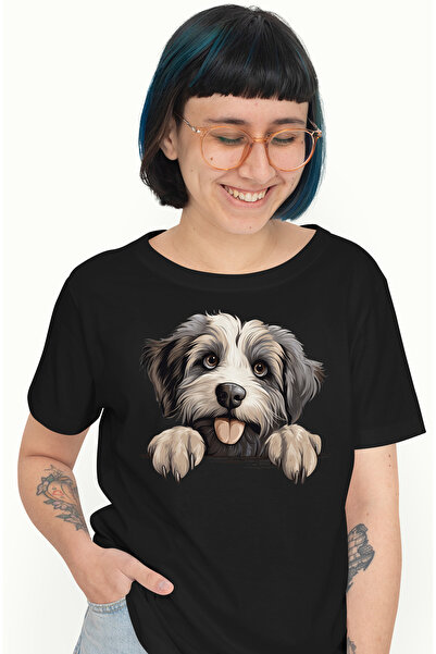 StoryGift Romania Tricou Femei cu un catel care se uita peste gard, ilustrati...