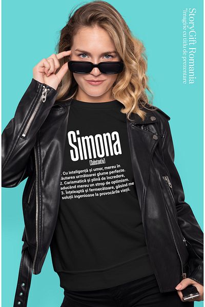 StoryGift Romania Tricou Femei Cu Numele Simona, si Mesaj Motivational, Glumeata, Carismatica, Int BLK_S