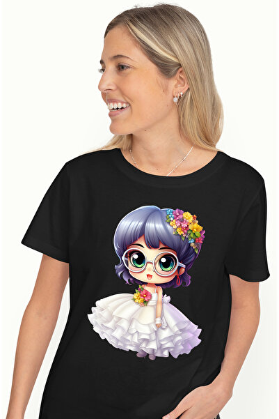 StoryGift Romania Tricou Femei cu o fata vesela la nunta, ilustratie, rochie ...