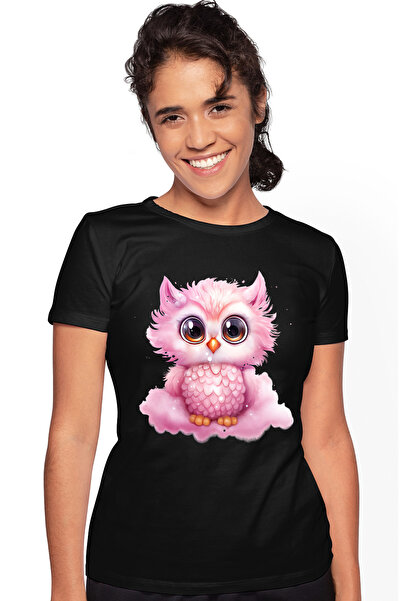 StoryGift Romania Tricou Femei cu o bufnita micuta, ilustratie, roz, surprins...