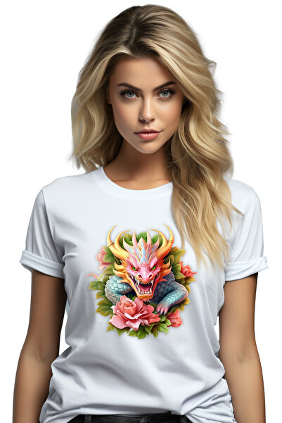 StoryGift Romania Tricou Femei cu un dragon furios, ilustratie, anul dragonul...