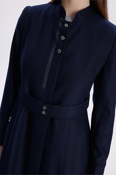 Zühre Δερμάτινο μπλέ παλτό με λεπτομέρεια Judge Collar 13574