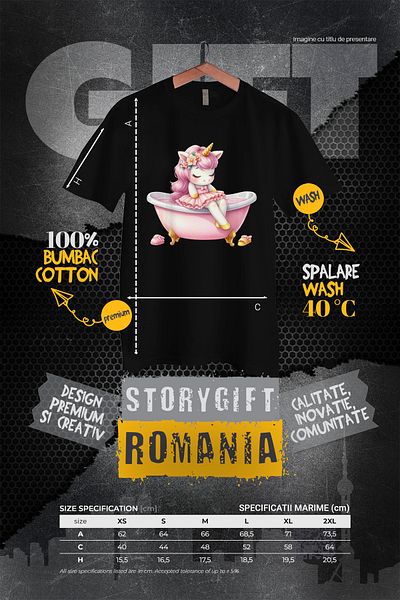 StoryGift Romania Tricou Femei cu un unicorn somnoros, ilustratie, rochie de balet, cada, baie, se BLK_XS