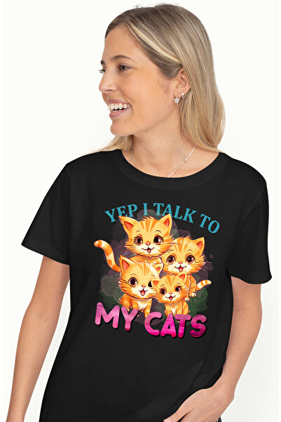 StoryGift Romania Tricou Femei cu pisoi cu mesajul "Yep, I talk to my cats", ...