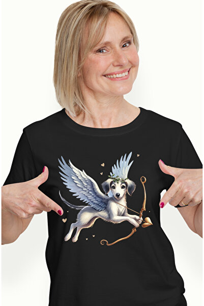 StoryGift Romania Tricou Femei cu un catel alb surprins care trage cu arcul, ...