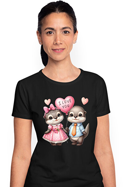 StoryGift Romania Tricou Femei cu 2 vidre fericite, Valentine's Day, afectiun...