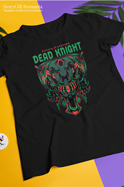 StoryGift Romania Tricou Femei Cu Sabi De Lupta, Cavaler De Noapte, Text In Engleza Deade Knight, Blk_l