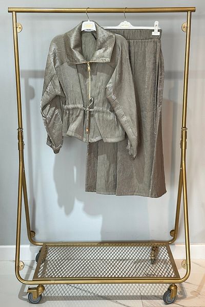 Nuss Waist Drawstring Short Jacket Skirt Suit 1039 Green