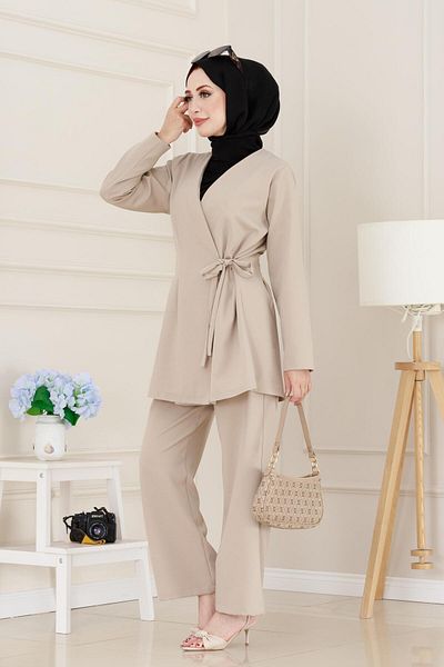 Sevitli Side Tie Hürremtakım-Beige