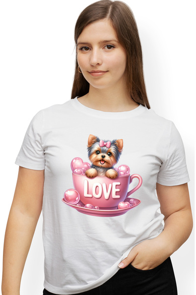 StoryGift Romania Tricou Femei cu o catelusa vesela de talie mica, ilustratie...