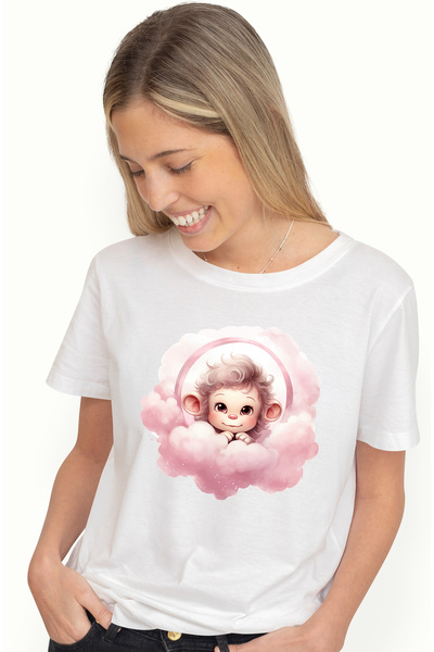 StoryGift Romania Tricou Femei cu o maimutica pe un norisor, ilustratie, vese...