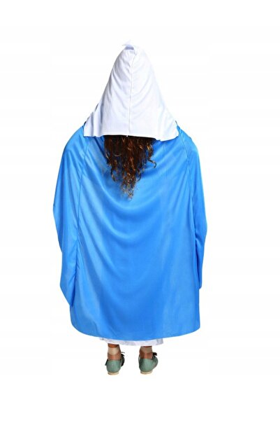 zola Costum pentru copii, Sfanta Maria, 6-12 ani, roba, pelerina, centura din material, alb cu albastru