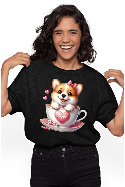 StoryGift Romania Tricou Femei cu un catelus Akita Inu, ilustratie, sta intr-...