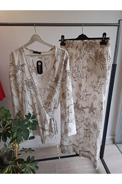 ALVWOMAN طقم بنطلون كيمونو منقوش