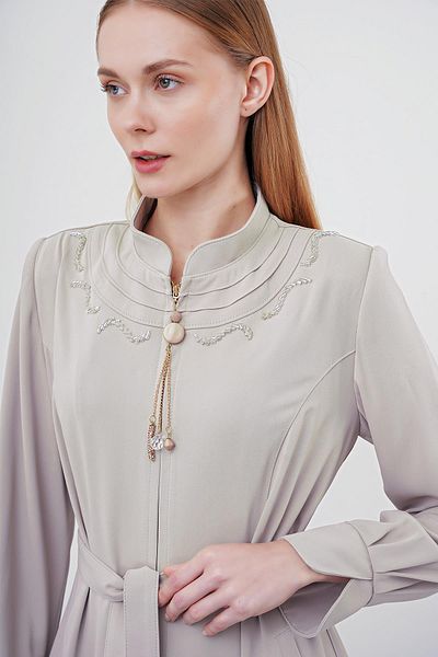 Zühre Stand Collar Belted Stone Topcoat 13507