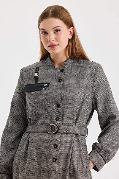 Zühre Judge Collar Belted Beige Overcoat 13065