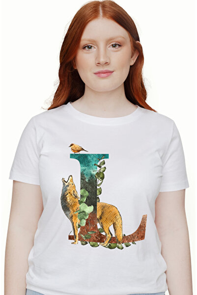 StoryGift Romania Tricou Femei Cu Litera, L, Lup, Pasare, Frunze, Multicolor cu imprimeu pe Fata, WHT_XS