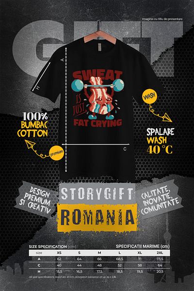 StoryGift Romania Tricou Femei Cu Felie De Bacon Ridicand Bara DE Greutati, Text IN Engleza Sweat BLK_L