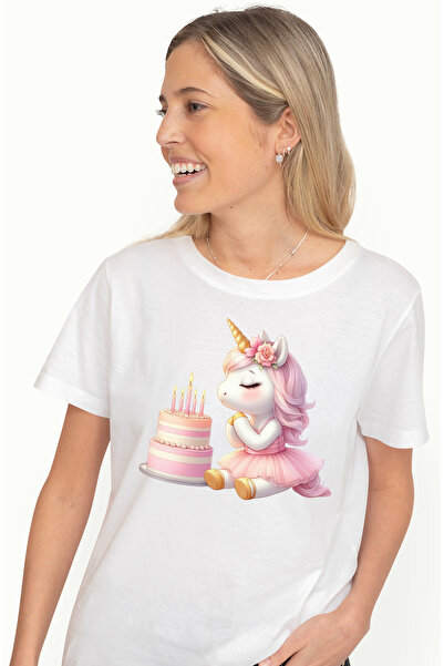 StoryGift Romania Tricou Femei cu un unicorn la aniversare, ilustratie, tort,...