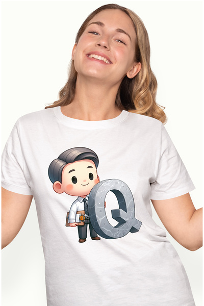 StoryGift Romania Tricou Femei cu un analist care tine litera "Q", ilustratie...