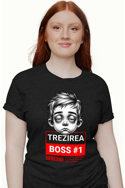 StoryGift Romania Tricou Femei chip copil obosit trezirea primul boss al zilei cu imprimeu pe Fata BLK_XS