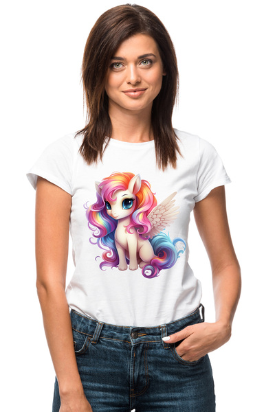 StoryGift Romania Tricou Femei cu un unicorn cu aripi, ilustratie, alb, vesel...