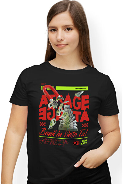 StoryGift Romania Tricou Femei Atrage Banii in Viata Ta - Magnet de Bani Romanesti, cu imprimeu p BLK_M