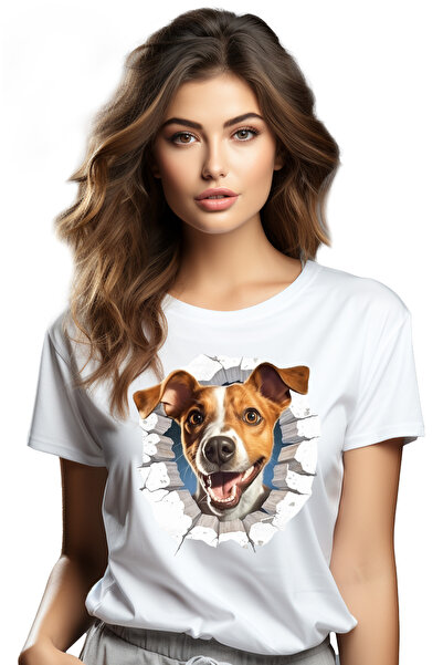 StoryGift Romania Tricou Femei Cu Caine, Portret, Spartura, Zid, Zambet, Mult...