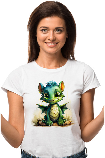 StoryGift Romania Tricou Femei cu un dragonas verde, ilustratie, vesel, jucau...