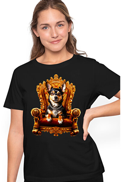 StoryGift Romania Tricou Femei cu un catel care sta pe un scaun regal, ilustr...