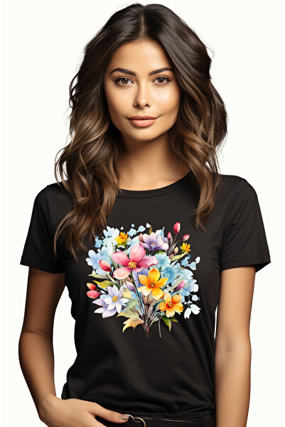 StoryGift Romania Tricou Femei cu o multime de floricele, ilustratie, galbene...