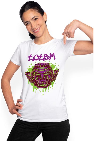 StoryGift Romania Tricou Femei Cu Chip Monstru Cu Cerel Stil Taur, Pictura Curgatoare Verde, Arta WHT_S