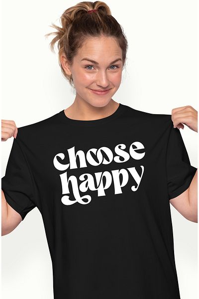 StoryGift Romania Tricou Femei cu mesaj care te indeamna sa alegi fericirea cu imprimeu pe Fata, BLK_XS