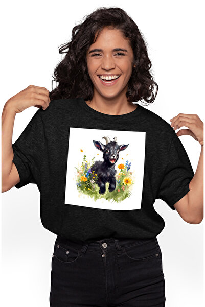 StoryGift Romania Tricou Femei cu o caprita neagra care zburda, ilustratie, i...