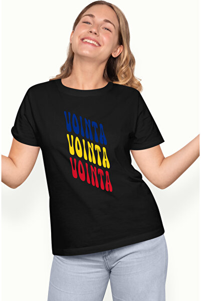 StoryGift Romania Tricou Femei Cuvantul Vointa, in Culorile Steagului Romaniei, Rosu, Galben, Alba BLK_XL