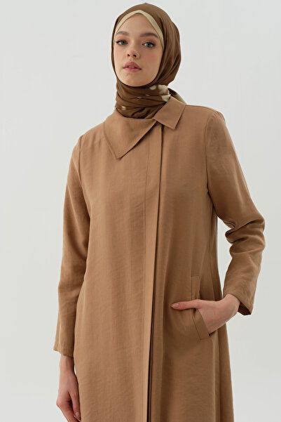 Tuğba Yandan Gizli Pat Kapamalı Pardesü - Fındık