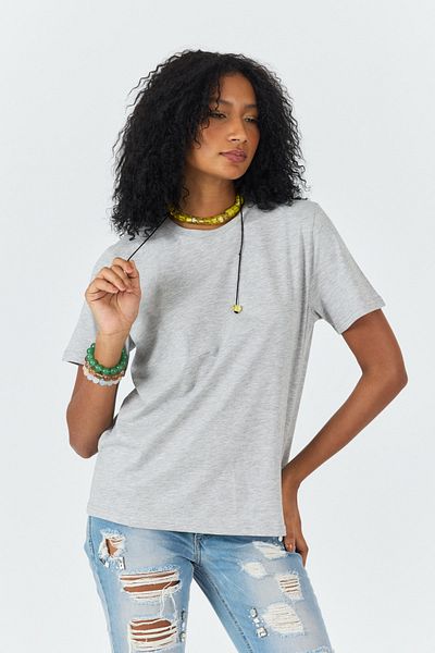 Soho Mood Women's Crew Neck 100% Cotton Gray Basic T-Shirt