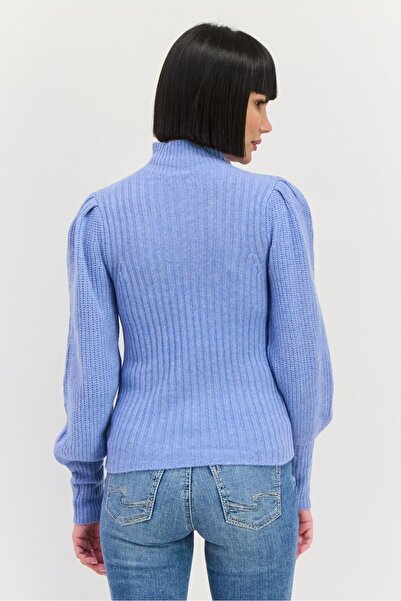 Aqua Women Mock Neck Knitted Sweater, Heather Blue