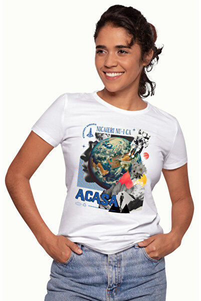 StoryGift Romania Tricou Femei nicaieri nu-i ca acasa pamant poluare salvam planeta cu imprimeu pe WHT_XS